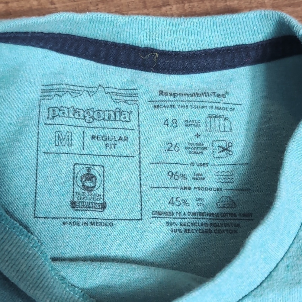 Patagonia Responsibili-tee Pocket tee Size Medium in Turquoise Blue - Picture 2 of 5